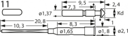 Short stroke test pin with probe, round head, Ø 1.37 mm, travel  1.2 mm, pitch 2.54 mm, L 20.8 mm, F67011B105G085