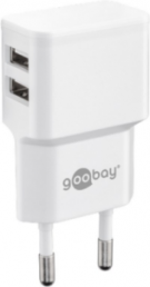 USB socket charger, Euro plug to 2x USB-A socket, 2.4 A, white